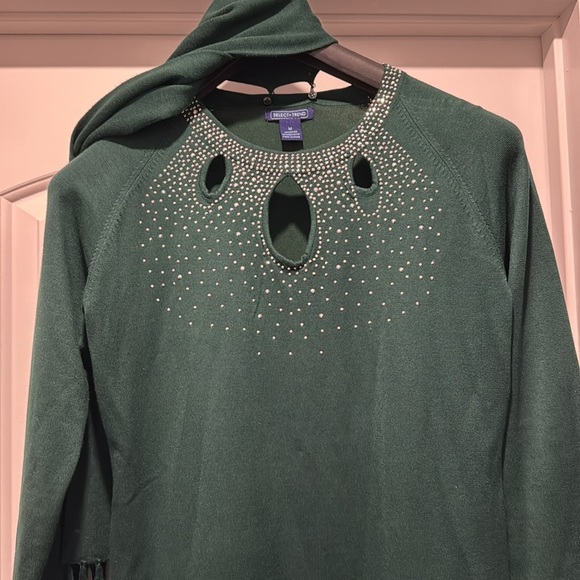 🟣 SELECT + TREND GREEN STUDDED SWEATER DRESS WITH SCARF SIZE MEDIUM - Picture 3 of 6